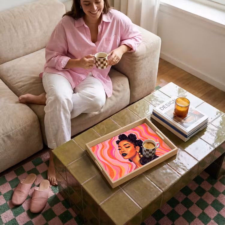 Dienblad - Vrouw - Portret - Abstract - Kleurrijk - Roze — 6