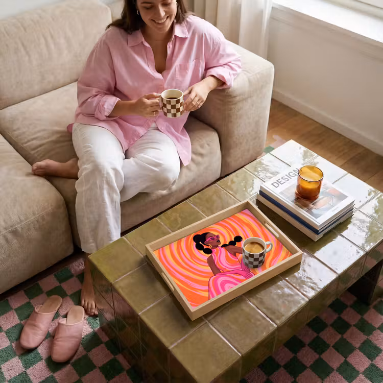Dienblad - Vrouw - Portret - Kunst - Abstract - Roze — 6