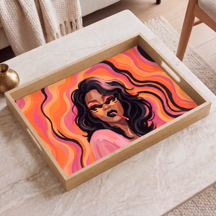 Dienblad - Vrouw - Zonnebril - Modern - Portret - Oranje — 2