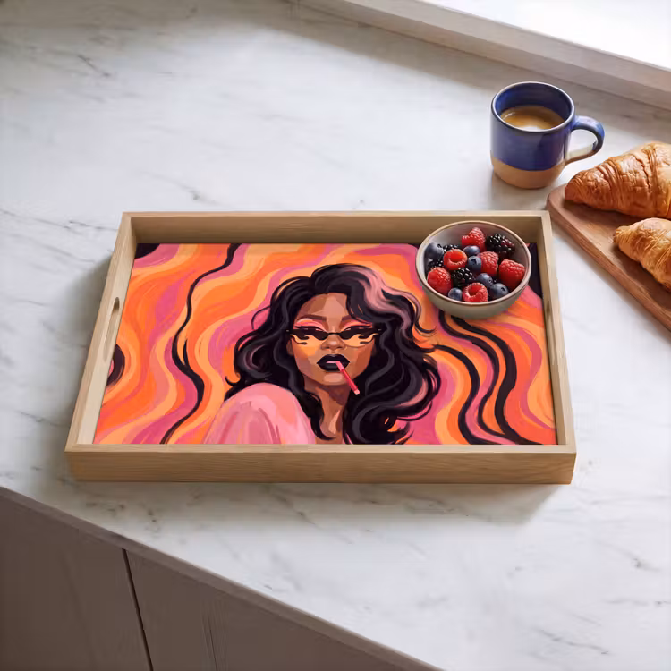 Dienblad - Vrouw - Zonnebril - Modern - Portret - Oranje — 4