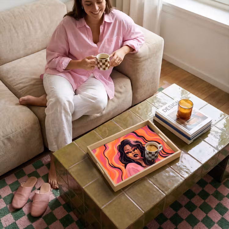 Dienblad - Vrouw - Zonnebril - Modern - Portret - Oranje — 6