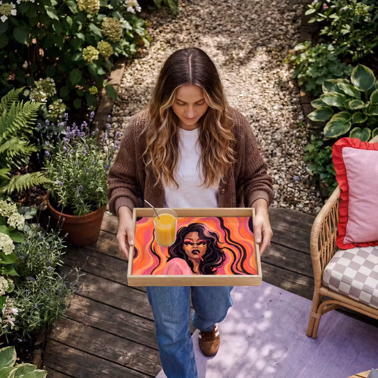 Dienblad - Vrouw - Zonnebril - Modern - Portret - Oranje — 8
