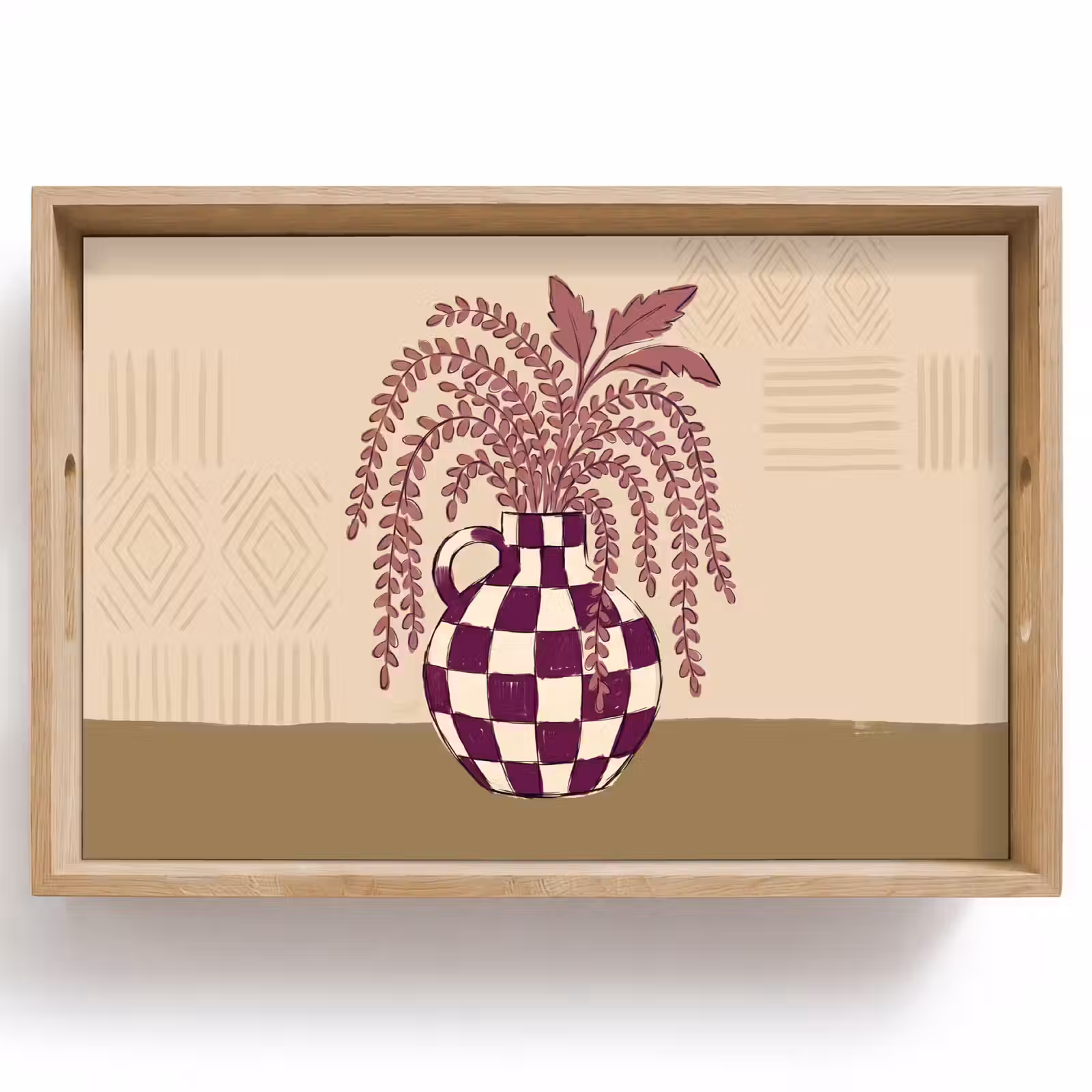 Dienblad - Vaas - Geruit - Planten - Modern - Paars — 1