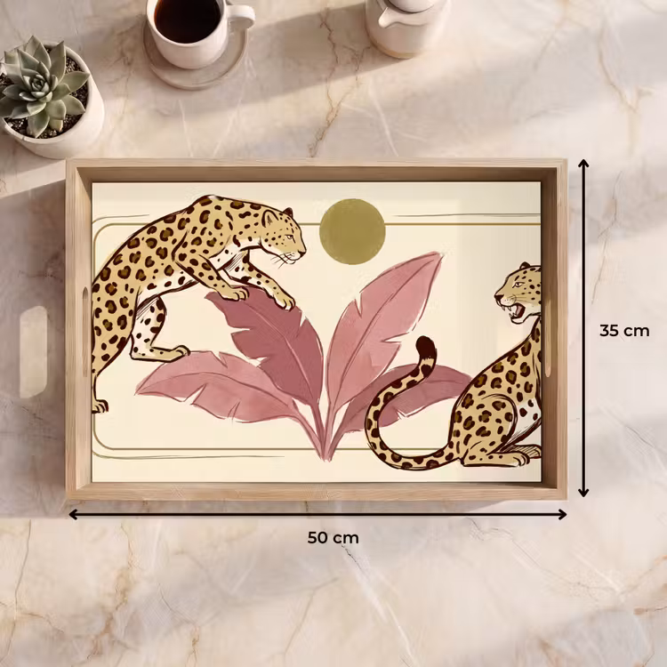 Dienblad - Dieren - Kat - Jungle - Illustratie - Beige — 9