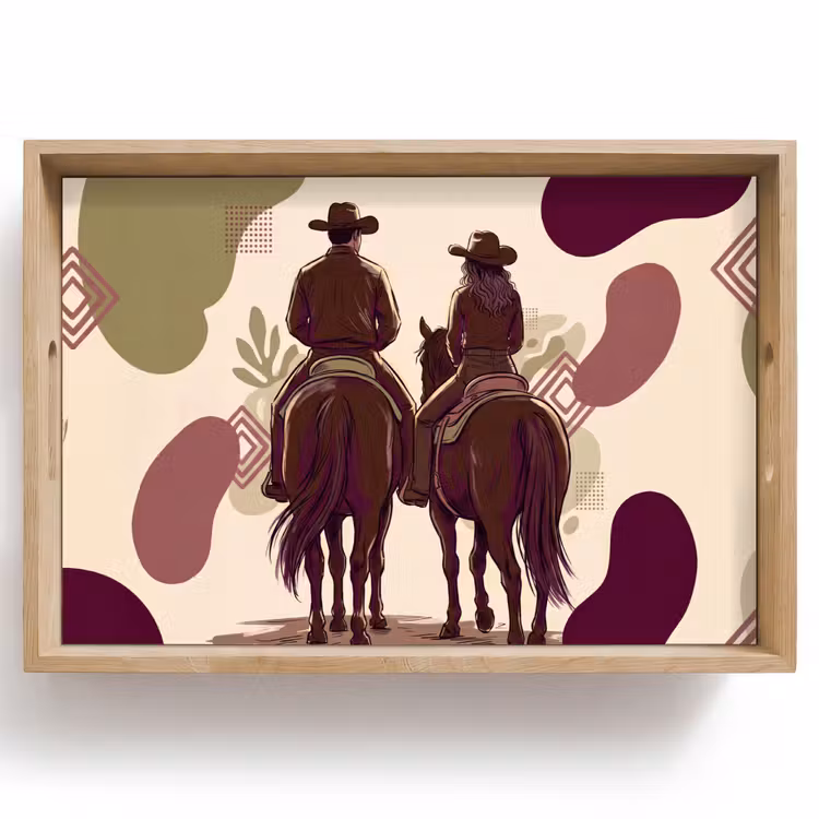 Dienblad - Mensen - Ruiters - Western - Illustratie - Bruin — 1