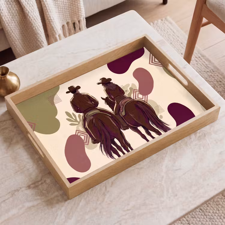 Dienblad - Mensen - Ruiters - Western - Illustratie - Bruin — 2