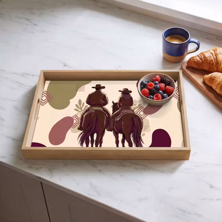 Dienblad - Mensen - Ruiters - Western - Illustratie - Bruin — 4