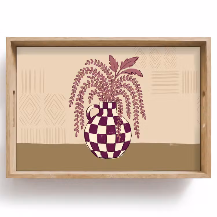 Dienblad - Vaas - Geruit - Planten - Modern - Paars — 1