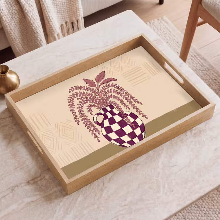 Dienblad - Vaas - Geruit - Planten - Modern - Paars — 2
