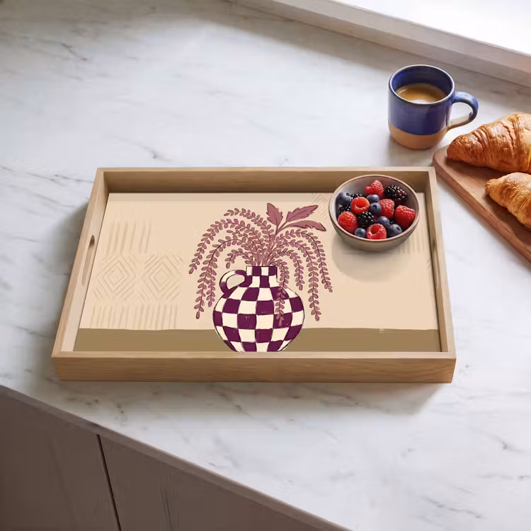 Dienblad - Vaas - Geruit - Planten - Modern - Paars — 4