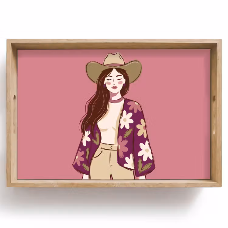 Dienblad - Vrouw - Hoed - Portret - Illustratie - Roze — 1