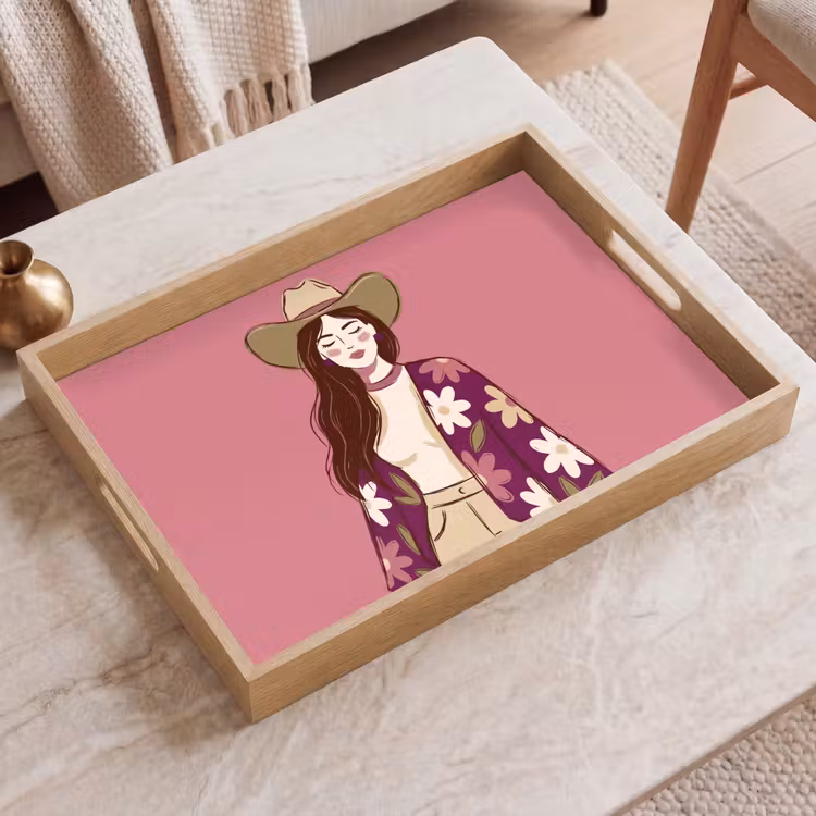 Dienblad - Vrouw - Hoed - Portret - Illustratie - Roze — 2