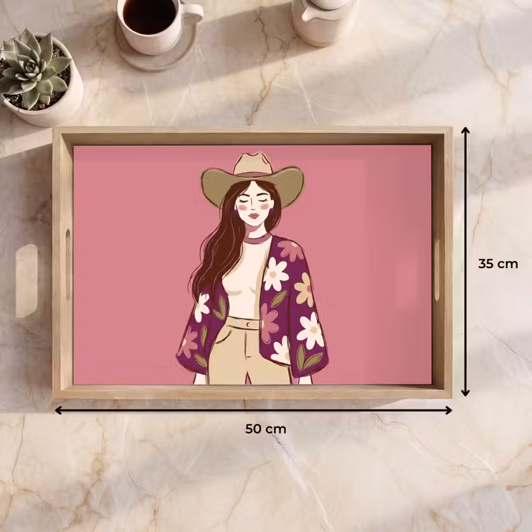 Dienblad - Vrouw - Hoed - Portret - Illustratie - Roze — 9
