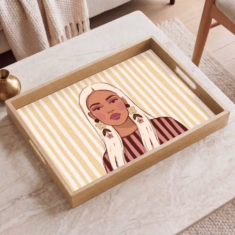 Dienblad - Vrouw - Portret - Illustratie - Modern - Roze — 2