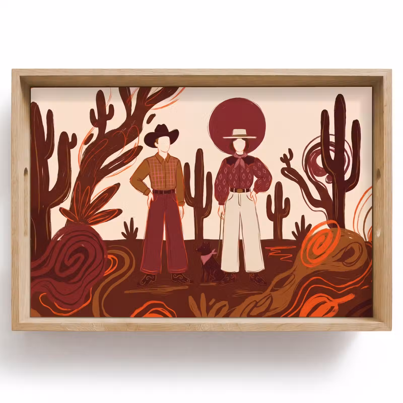 Dienblad - Mensen - Cowboykleding - Westerse stijl - Illustratie - Bruin — 1