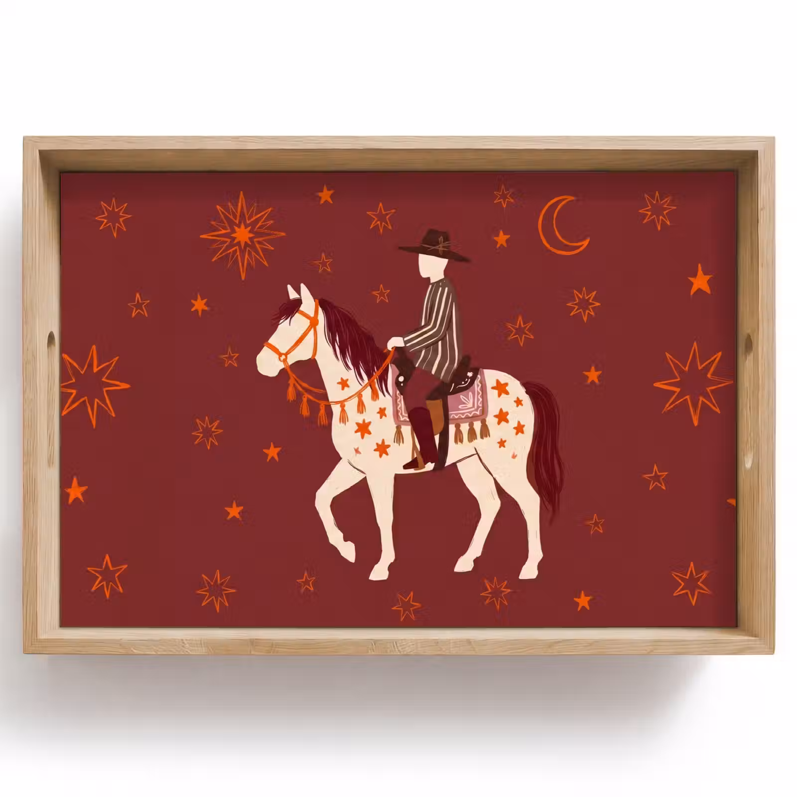 Dienblad - Paard - Ruiter - Sterren - Nacht - Illustratie — 1