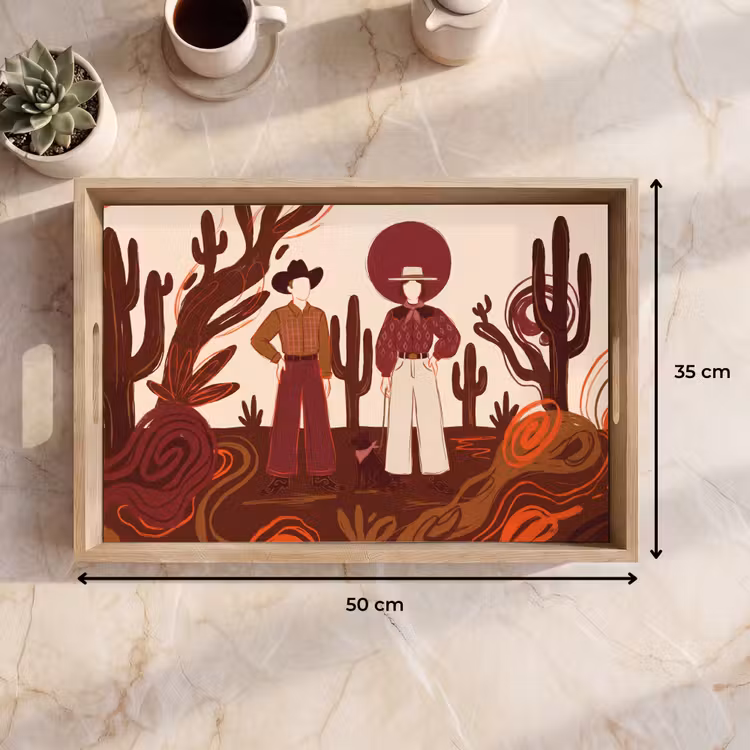 Dienblad - Mensen - Cowboykleding - Westerse stijl - Illustratie - Bruin — 9