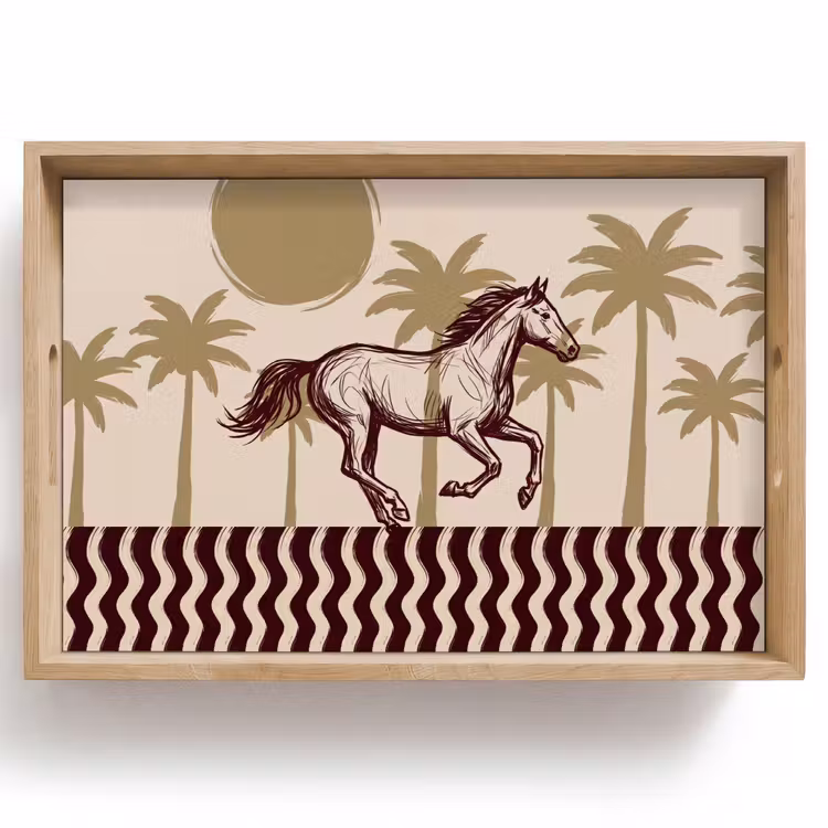 Dienblad - Paard - Galopperend - Woestijn - Illustratie — 1
