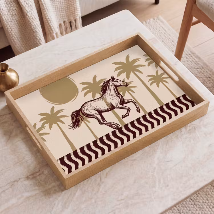 Dienblad - Paard - Galopperend - Woestijn - Illustratie — 2