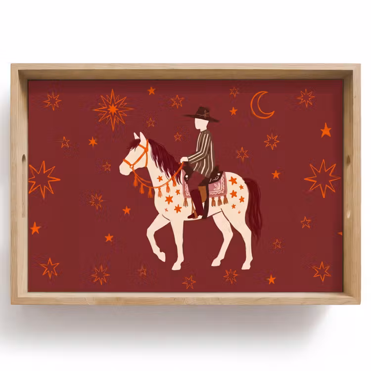 Dienblad - Paard - Ruiter - Sterren - Nacht - Illustratie — 1