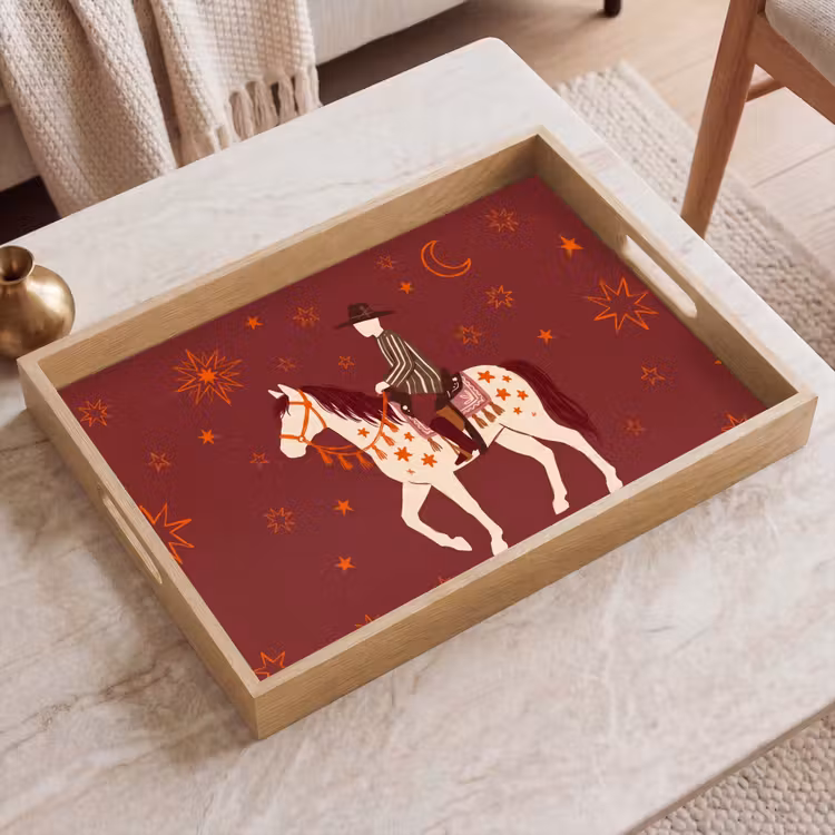 Dienblad - Paard - Ruiter - Sterren - Nacht - Illustratie — 2