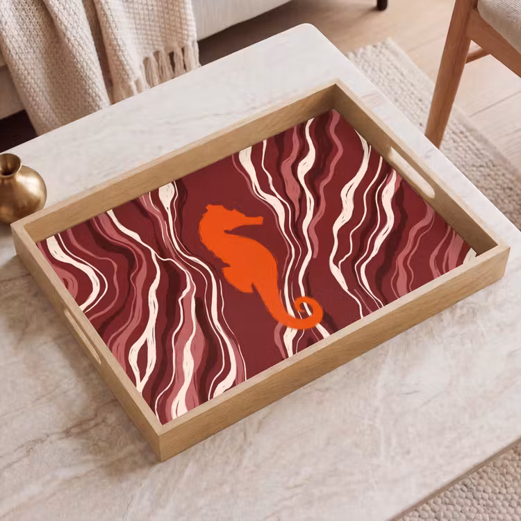 Dienblad - Zeepaardje - Golven - Zeeleven - Abstract - Oranje — 2