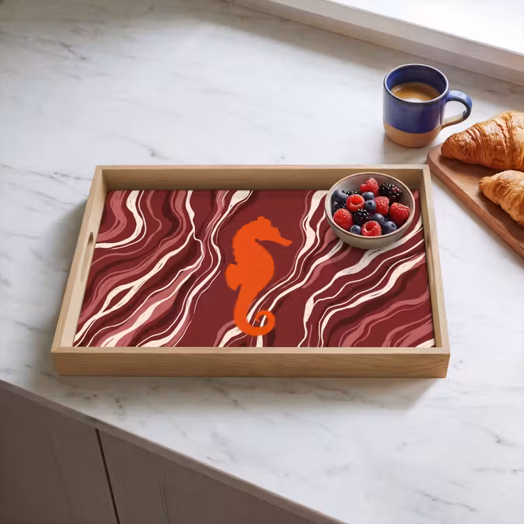 Dienblad - Zeepaardje - Golven - Zeeleven - Abstract - Oranje — 4