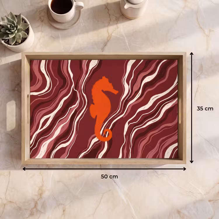 Dienblad - Zeepaardje - Golven - Zeeleven - Abstract - Oranje — 9