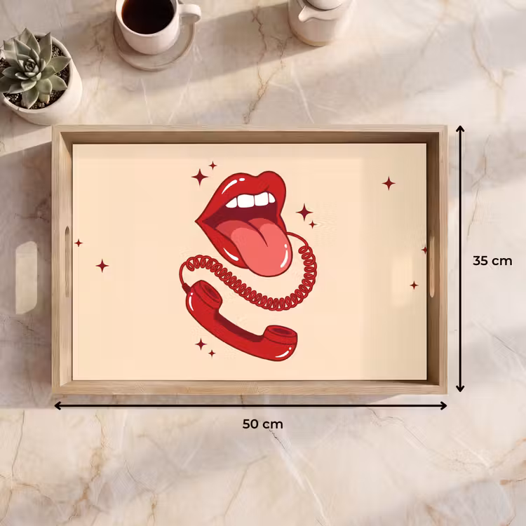 Dienblad - Mond - Telefoon - Popart - Rood - Illustratie — 9