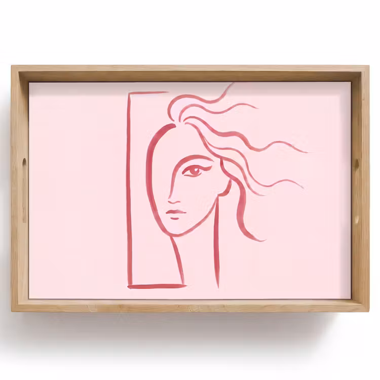 Dienblad - Vrouw - Portret - Abstract - Lijnkunst - Rood — 1