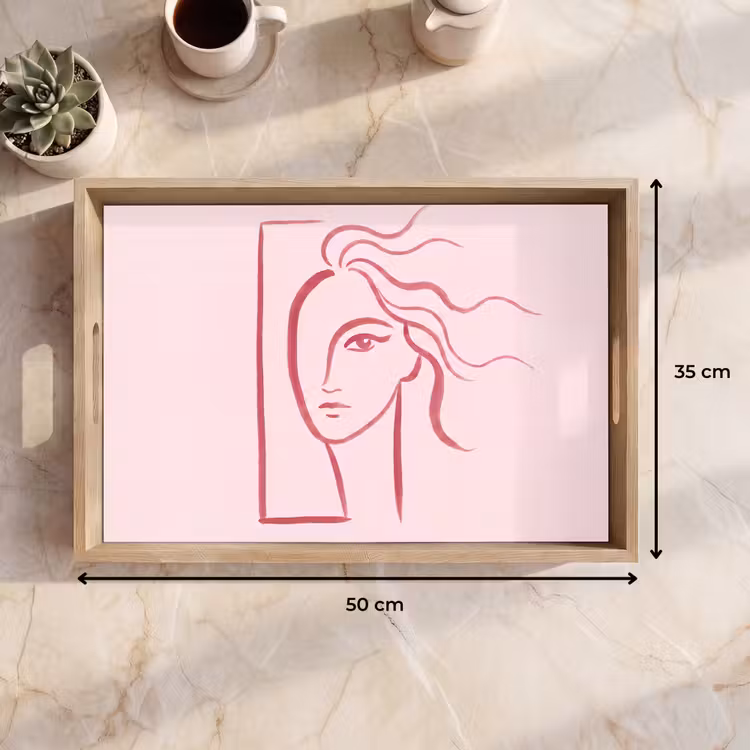 Dienblad - Vrouw - Portret - Abstract - Lijnkunst - Rood — 9