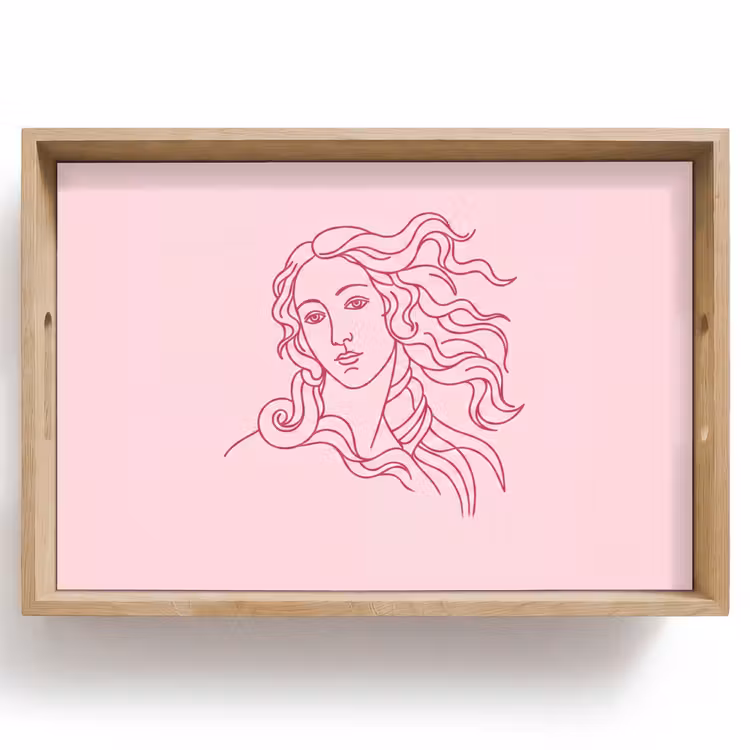 Dienblad - Vrouw - Portret - Klassiek - Line-art - Roze — 1
