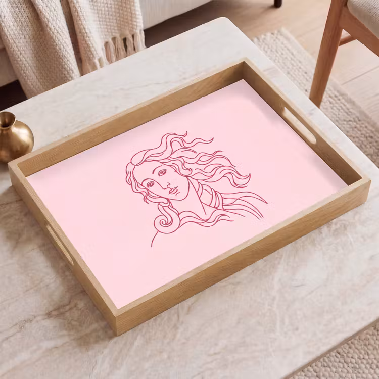 Dienblad - Vrouw - Portret - Klassiek - Line-art - Roze — 2