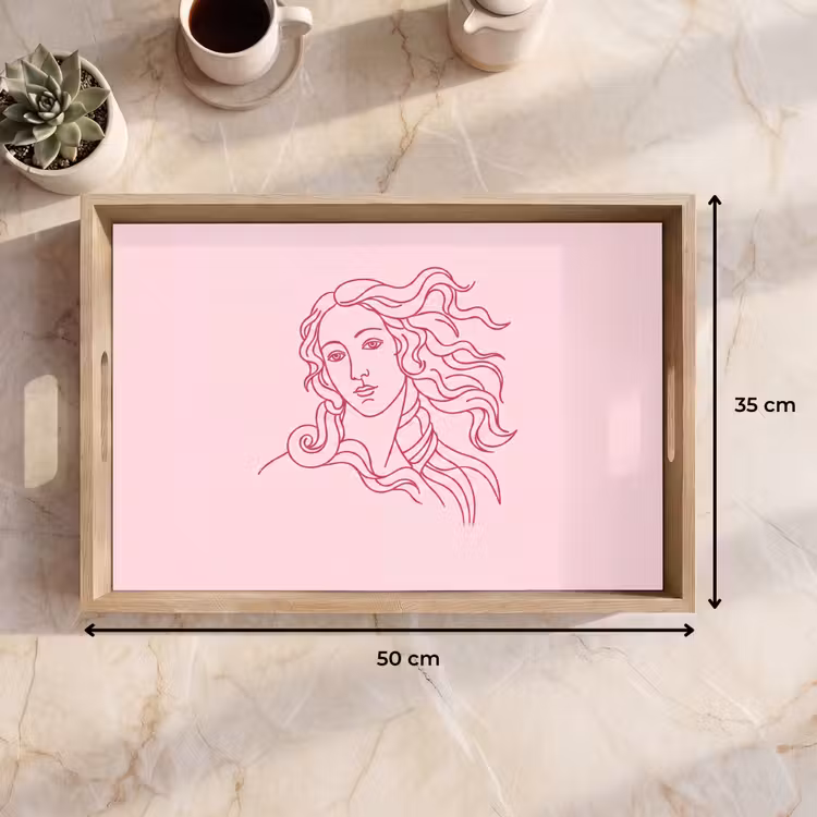 Dienblad - Vrouw - Portret - Klassiek - Line-art - Roze — 9