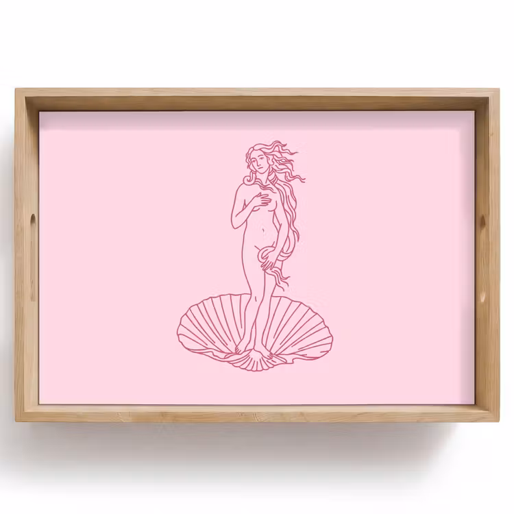 Dienblad - Vrouw - Schelp - Kunst - Lijntekening - Roze — 1