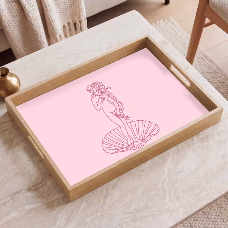 Dienblad - Vrouw - Schelp - Kunst - Lijntekening - Roze — 2