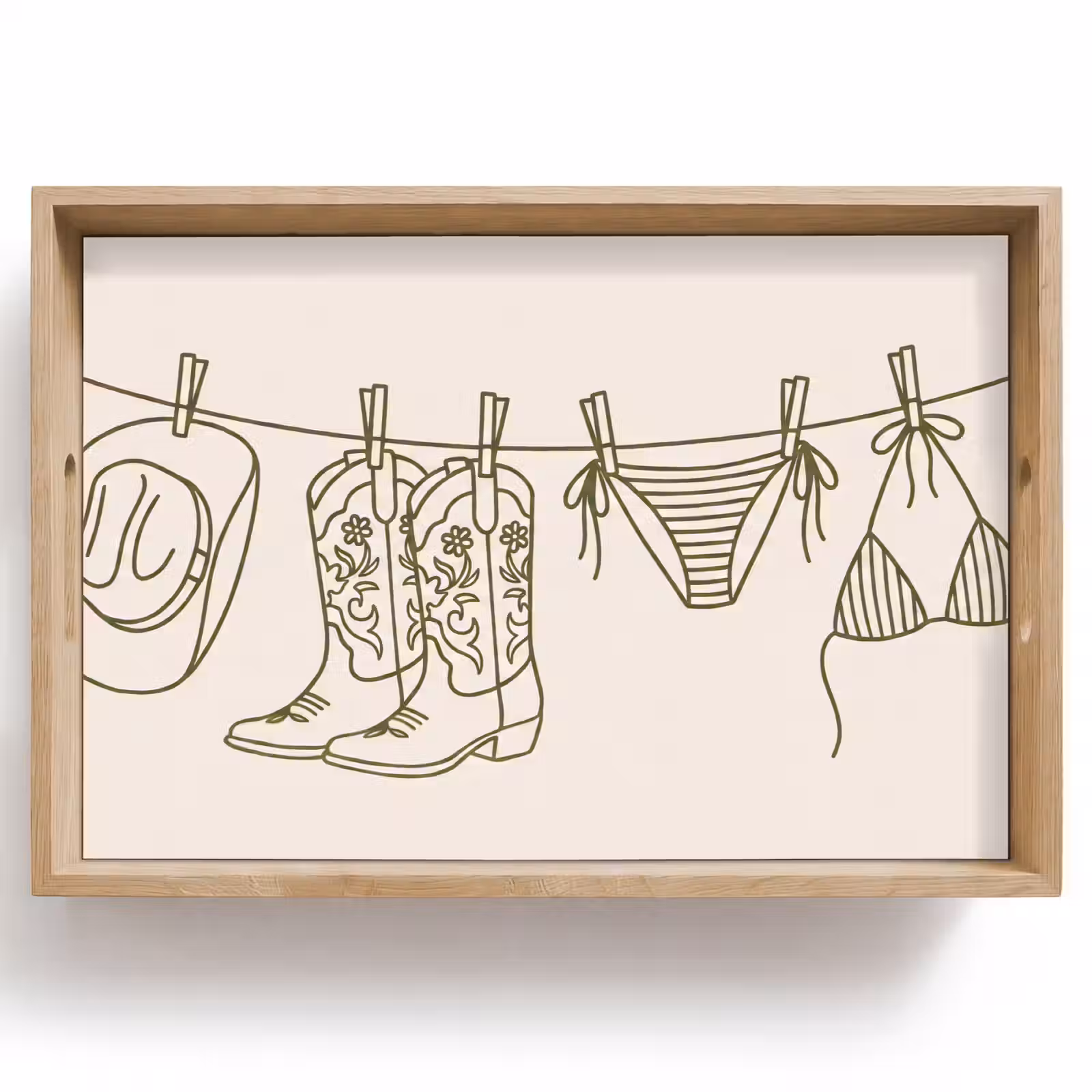 Dienblad - Kleding - Waslijn - Zomer - Lijntekening - Groen — 1