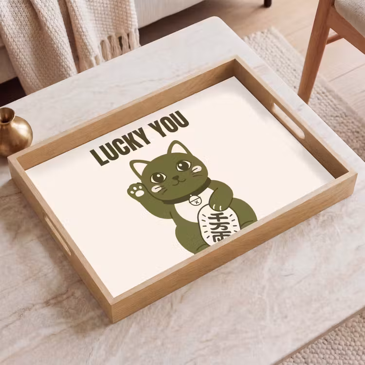 Dienblad - Kat - Geluk - Dieren - Modern - Groen — 2
