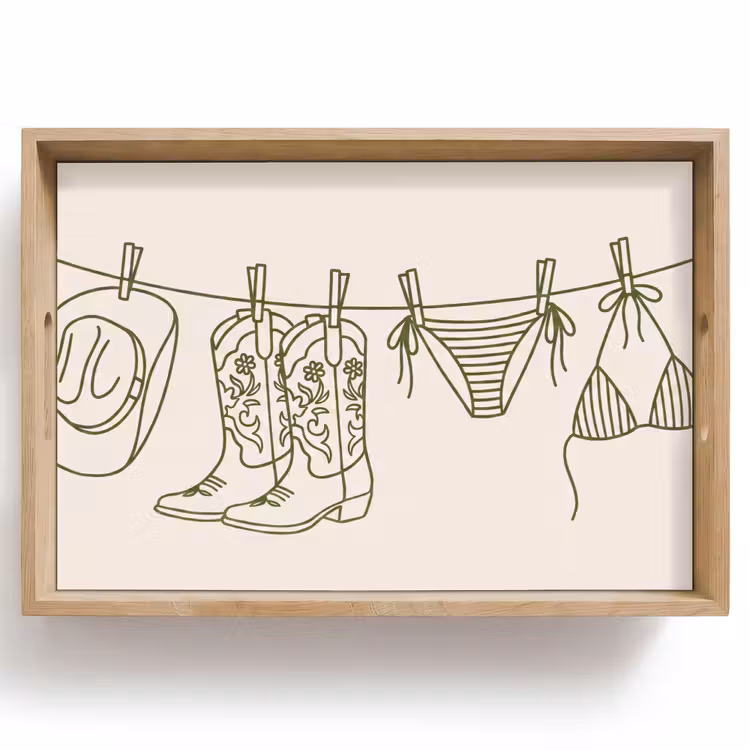 Dienblad - Kleding - Waslijn - Zomer - Lijntekening - Groen — 1
