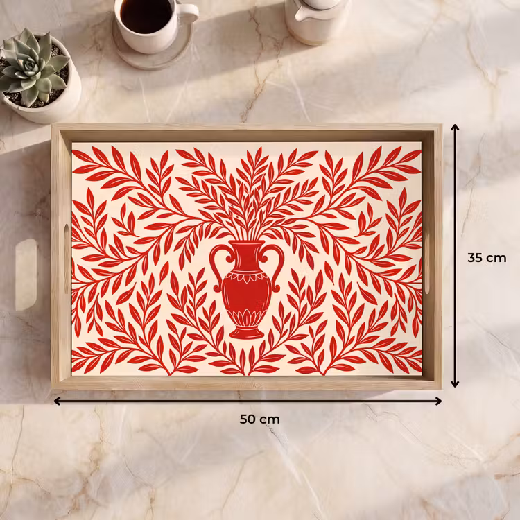 Dienblad - Vaas - Planten - Decoratie - Abstract - Rood — 9
