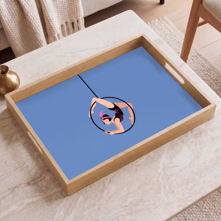 Dienblad - Vrouw - Aerial hoop - Art deco - Illustratie - Blauw — 2
