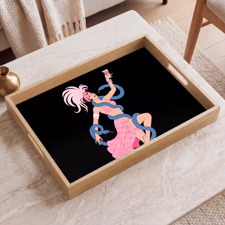 Dienblad - Vrouw - Danseres - Slangen - Art Deco - Roze — 2