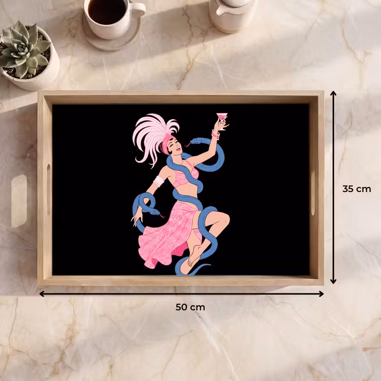 Dienblad - Vrouw - Danseres - Slangen - Art Deco - Roze — 9