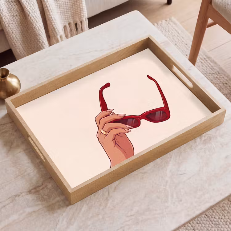 Dienblad - Vrouw - Zonnebril - Mode - Rood - Illustratie — 2