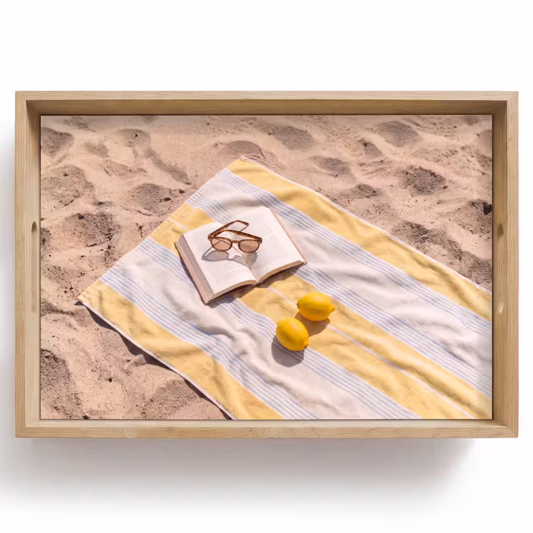 Dienblad - Boek - Zonnebril - Strand - Zomer - Geel — 1