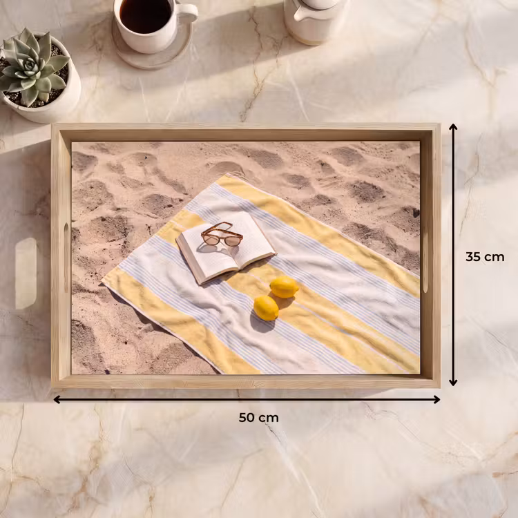Dienblad - Boek - Zonnebril - Strand - Zomer - Geel — 9