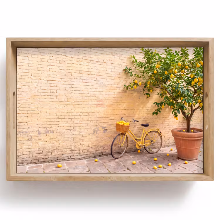 Dienblad - Fiets - Mand - Eten - Geel - Zomer — 1