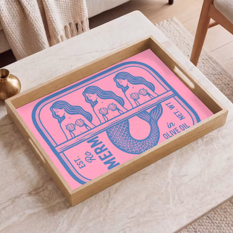 Dienblad - Meermin - Sardineblik - Illustratie - Roze - Retro — 2