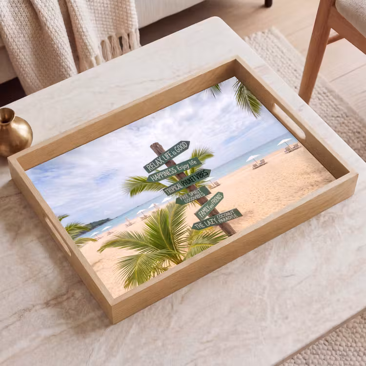 Dienblad - Strand - Wegwijzer - Palmen - Tropisch - Groen — 2