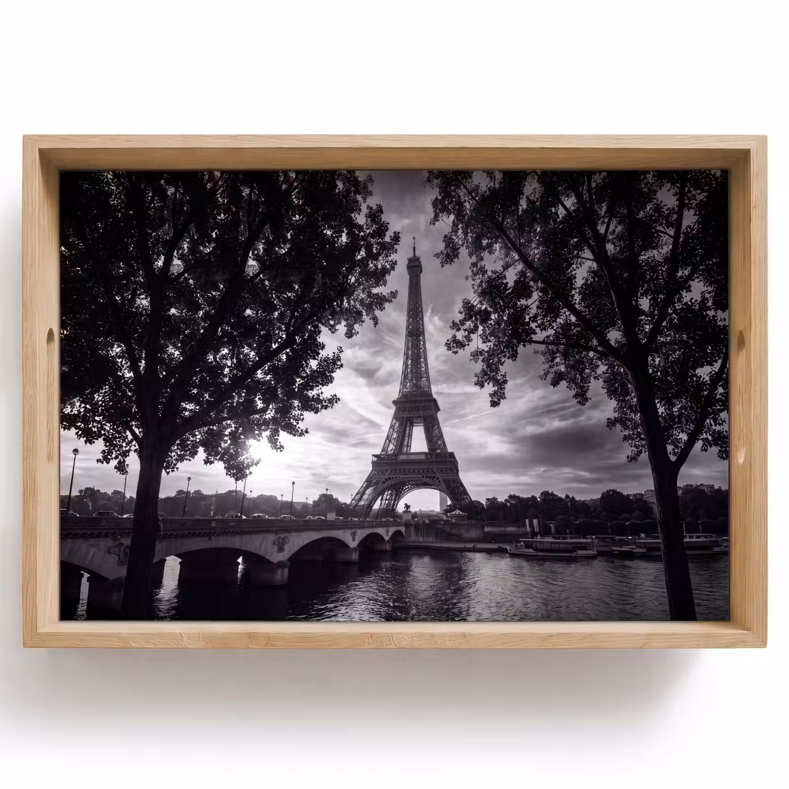 Dienblad - Eiffeltoren - Parijs - Rivier - Architectuur - Zwart-wit — 1